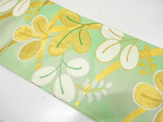 JAPANESE KIMONO / ANTIQUE FUKURO OBI / SILK / WOVEN PLANTS & BUSH CLOVER